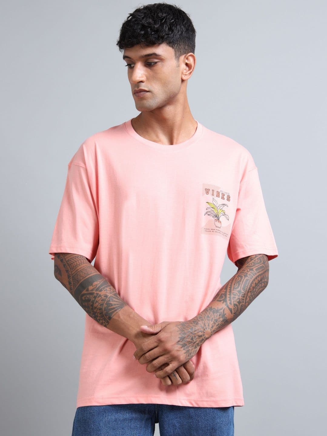 FROSEN FOX Men Graphic Printed Round Neck Cotton Oversized T-shirt - view 1