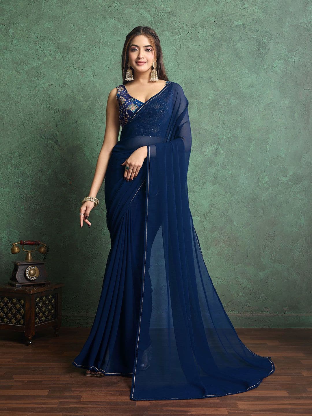 TASRIKA Sequinned Poly Georgette Saree - view 1