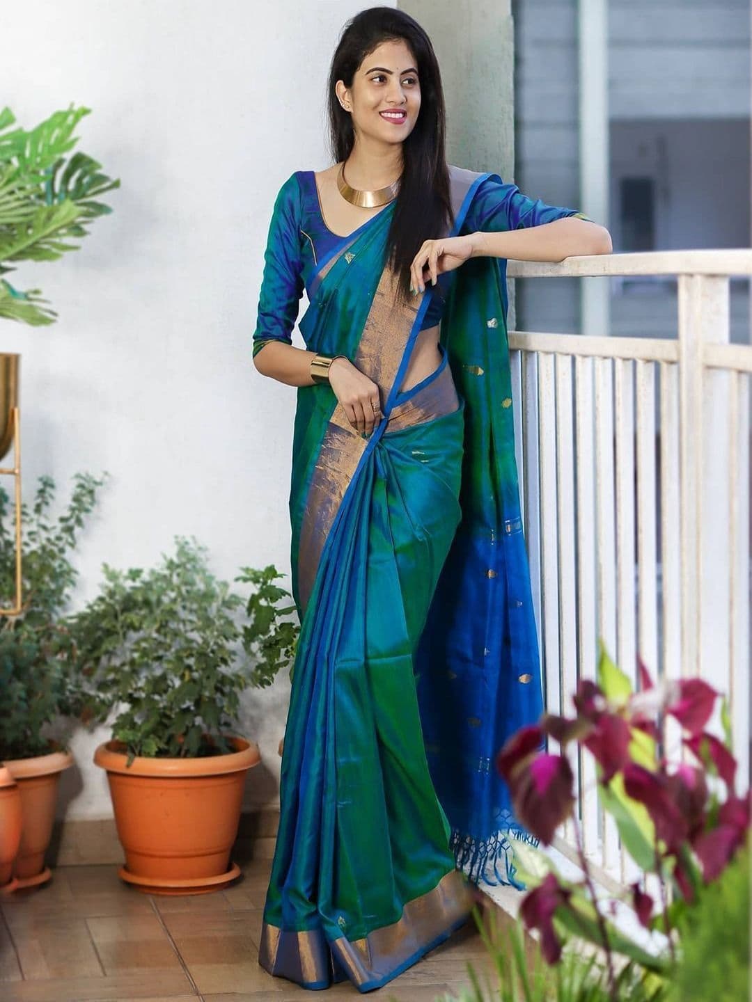 all about you Woven Design Zari Kanjeevaram Saree - view 1