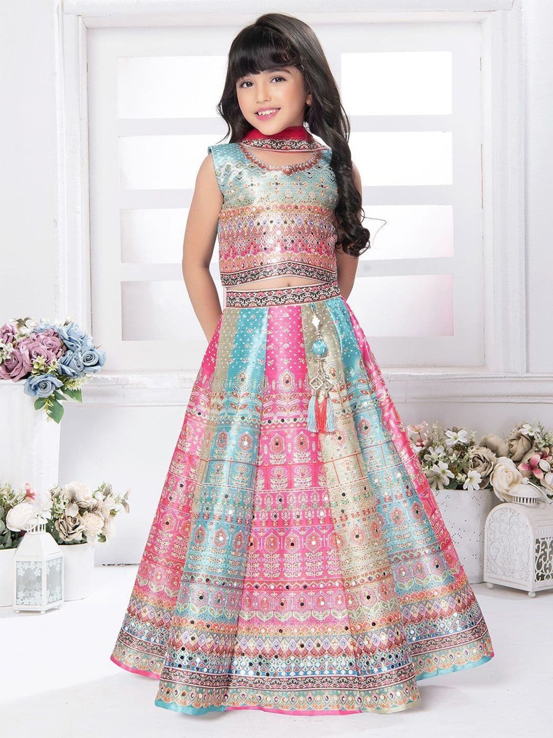 JAY NAGNATH FAB Girls Embellished Mirror Work Ready to Wear Lehenga & Blouse With Dupatta - view 1
