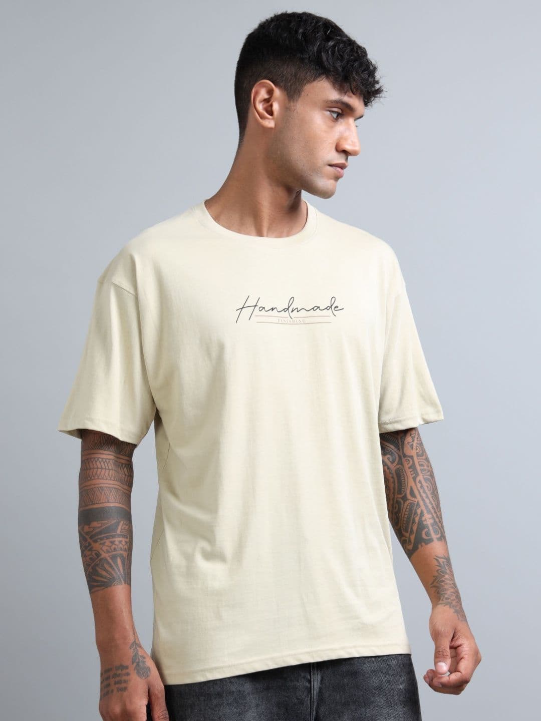 FROSEN FOX Men Typography Printed Round Neck Cotton Oversized T-shirt - view 1