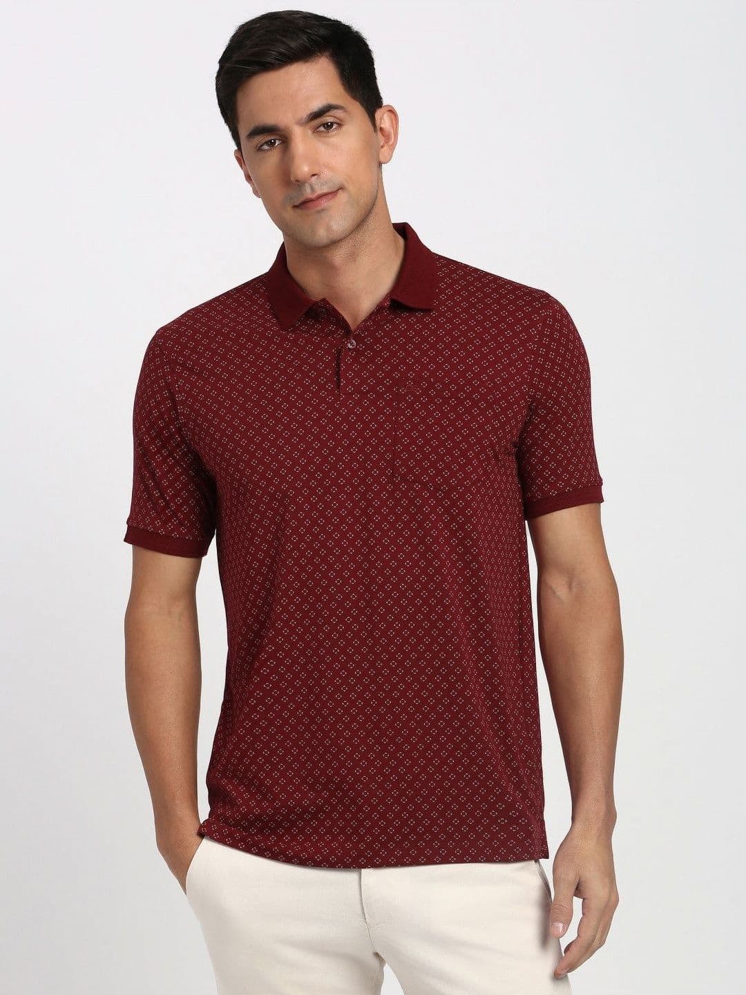 Peter England Geometric Printed Polo Collar Regular Fit T-shirt - view 1