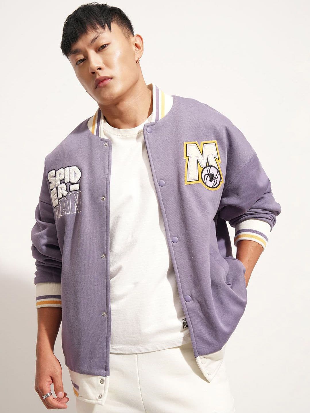 HIGHLANDER Men Graphic Printed Oversized Cotton Varsity Jacket - view 1