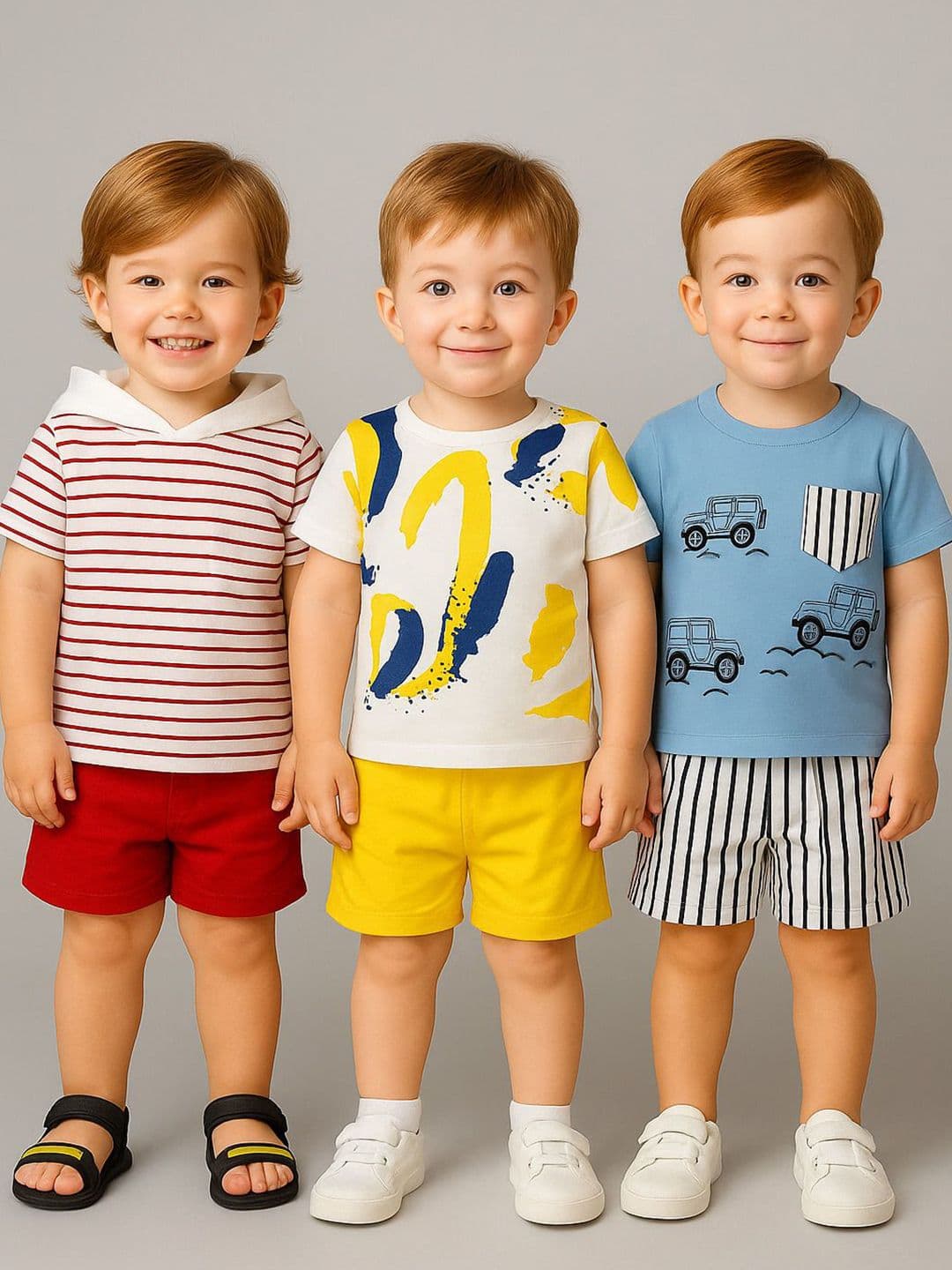 BAESD Kids Pack Of 3 Printed Short Sleeves Pure Cotton T-shirt With Shorts - view 1