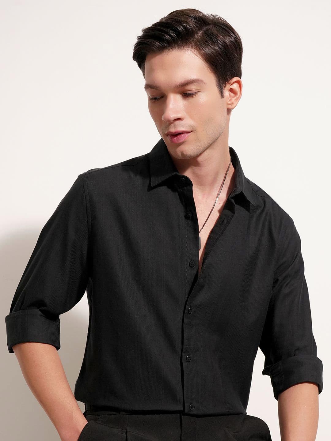 HIGHLANDER Dobby Textured Cutaway Collar Long Sleeves Shirt - view 1