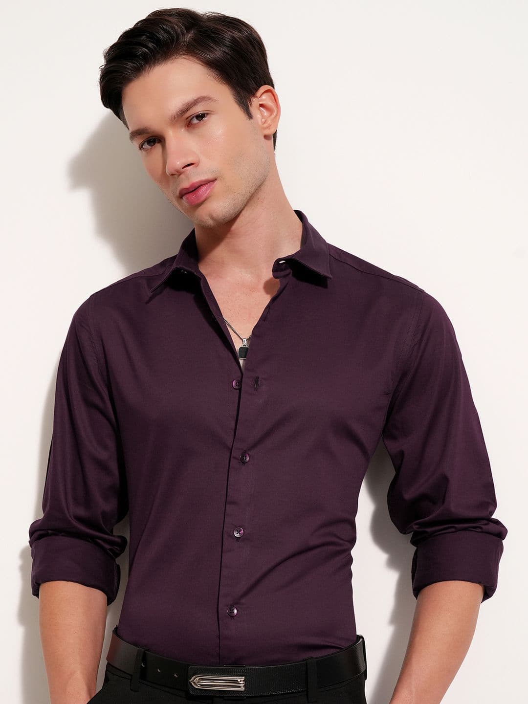 HIGHLANDER Slim Fit Cutaway Collar Formal Cotton Shirt - view 1