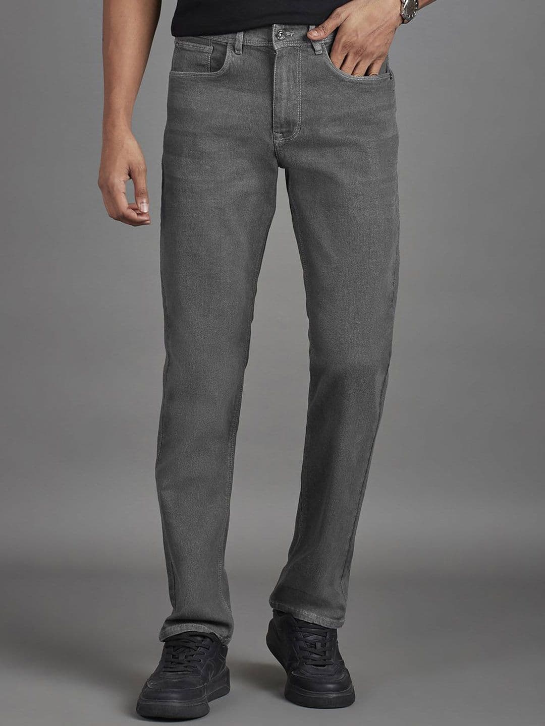 Reid & Taylor Men Solid Smart Regular Fit Mid-Rise Jeans - view 1