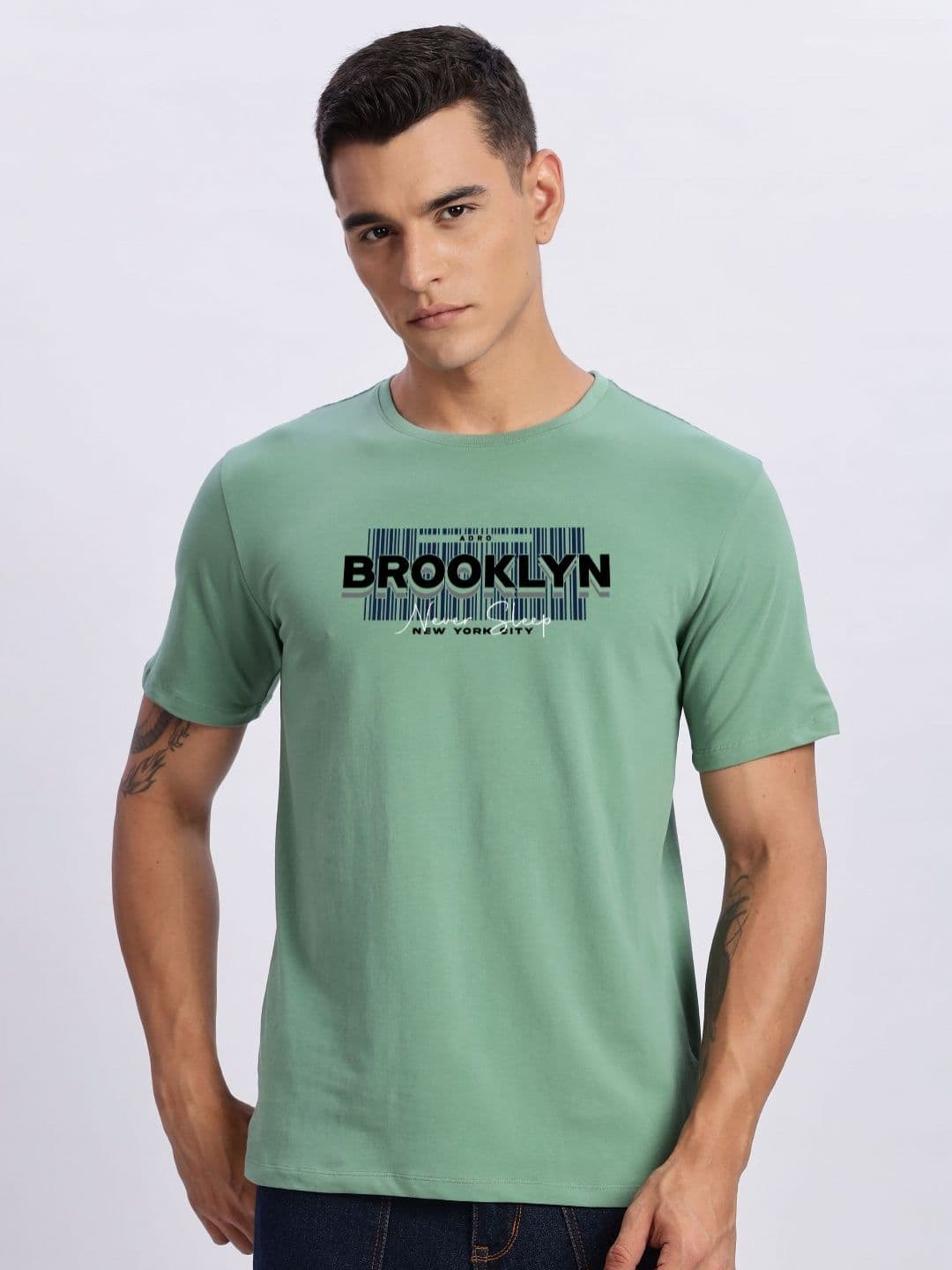 ADRO Typography Printed Round Neck Cotton T-shirt - view 1