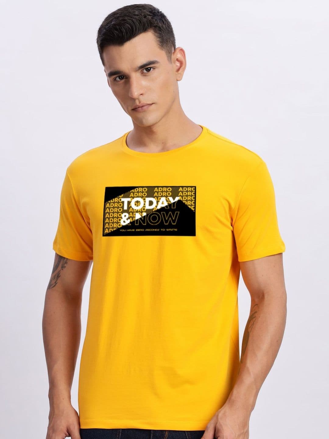 ADRO Typography Printed Round Neck Cotton T-shirt - view 1