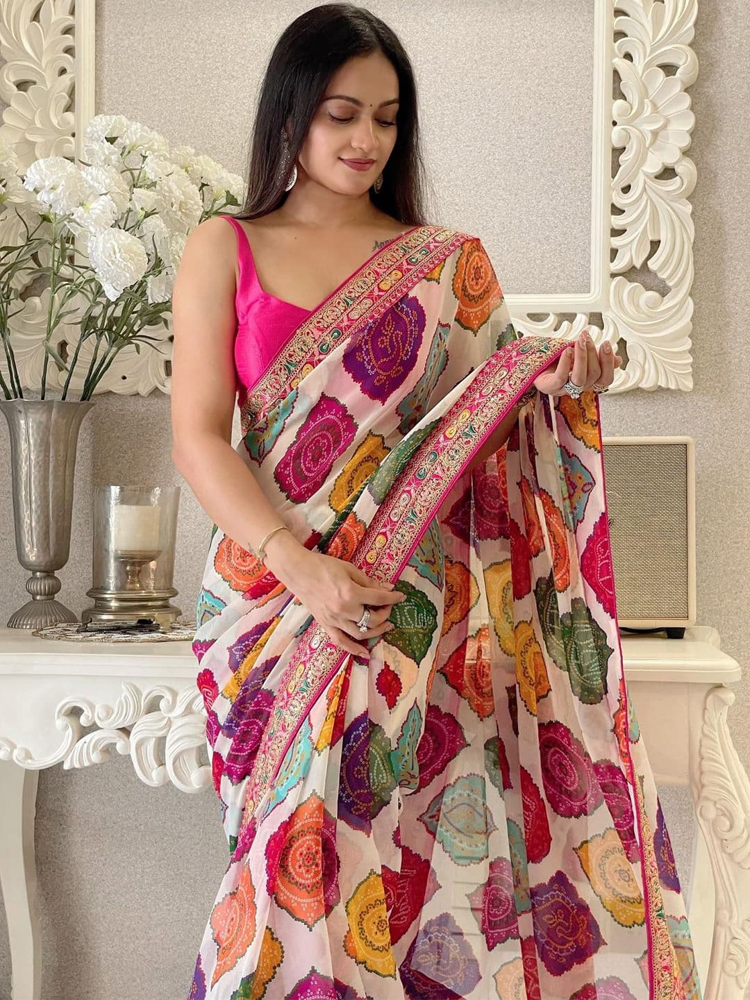 HERE&NOW Bandhani Printed Embroidered Bandhani Saree - view 1