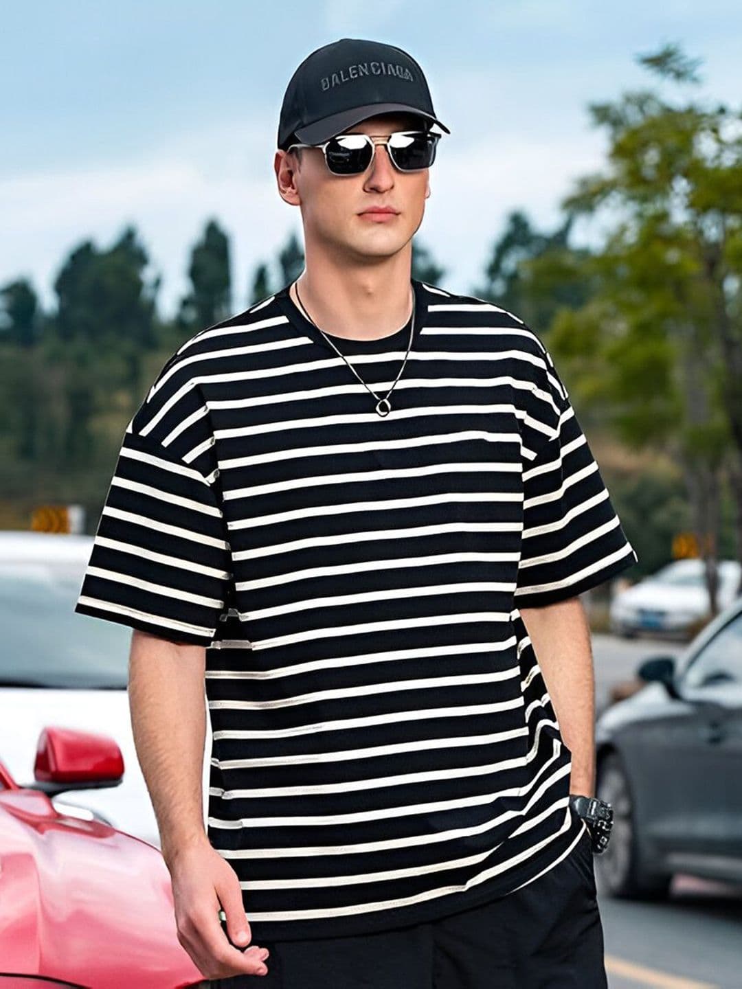 TOGS & TERRE Striped Round Neck Oversized Organic Cotton T-shirt - view 1