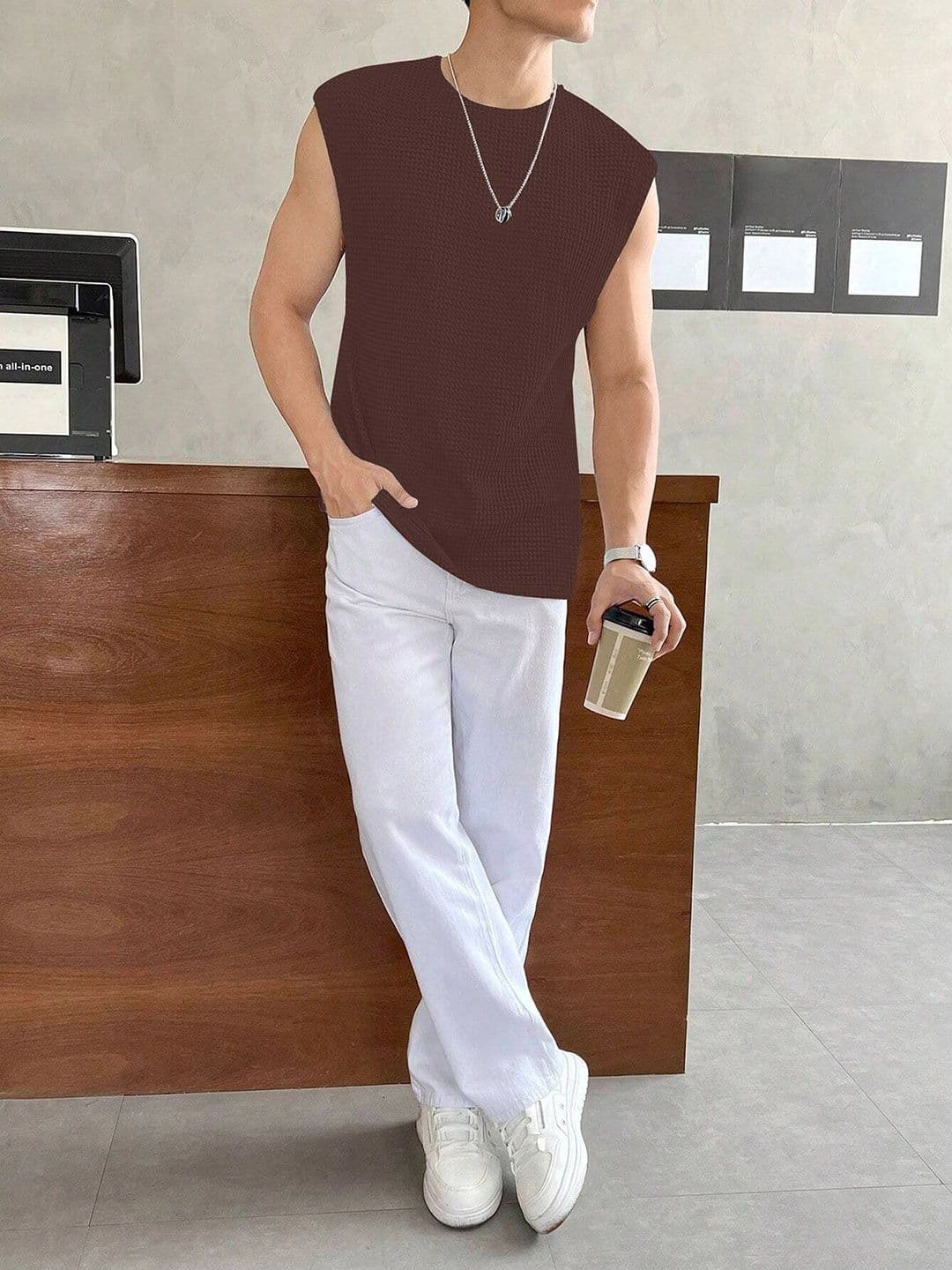 KAJARU Round Neck Tank Vest VESTCNTRS-4100-COFFEE-M - view 1