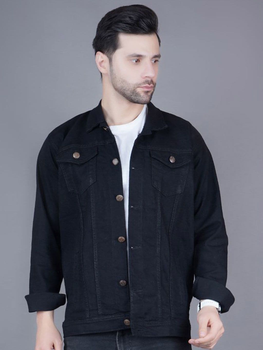 LINARIA Men Spread Collar Solid Casual Denim Jacket - view 1