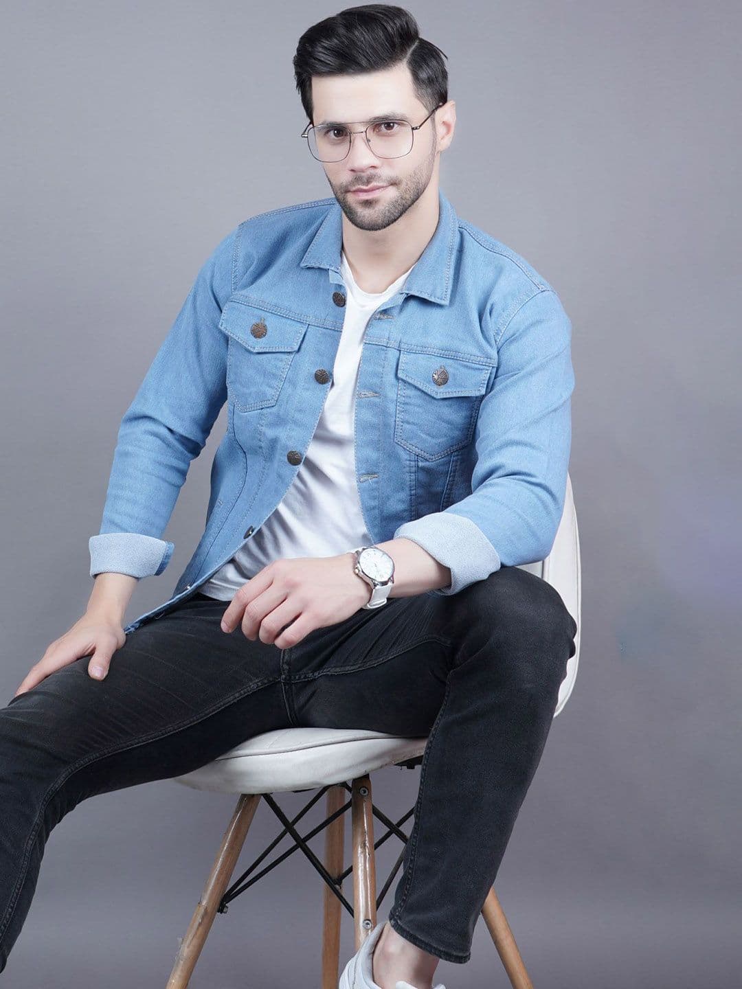 LINARIA Men Spread Collar Solid Casual Denim Jacket - view 1