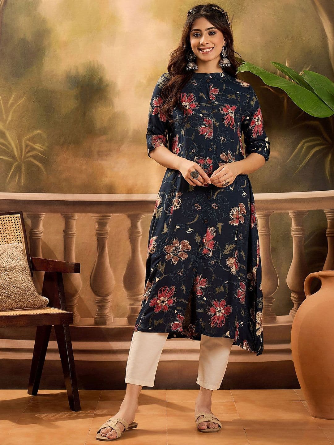 Sangria Women Floral Printed Daily A-Line Kurta - view 1