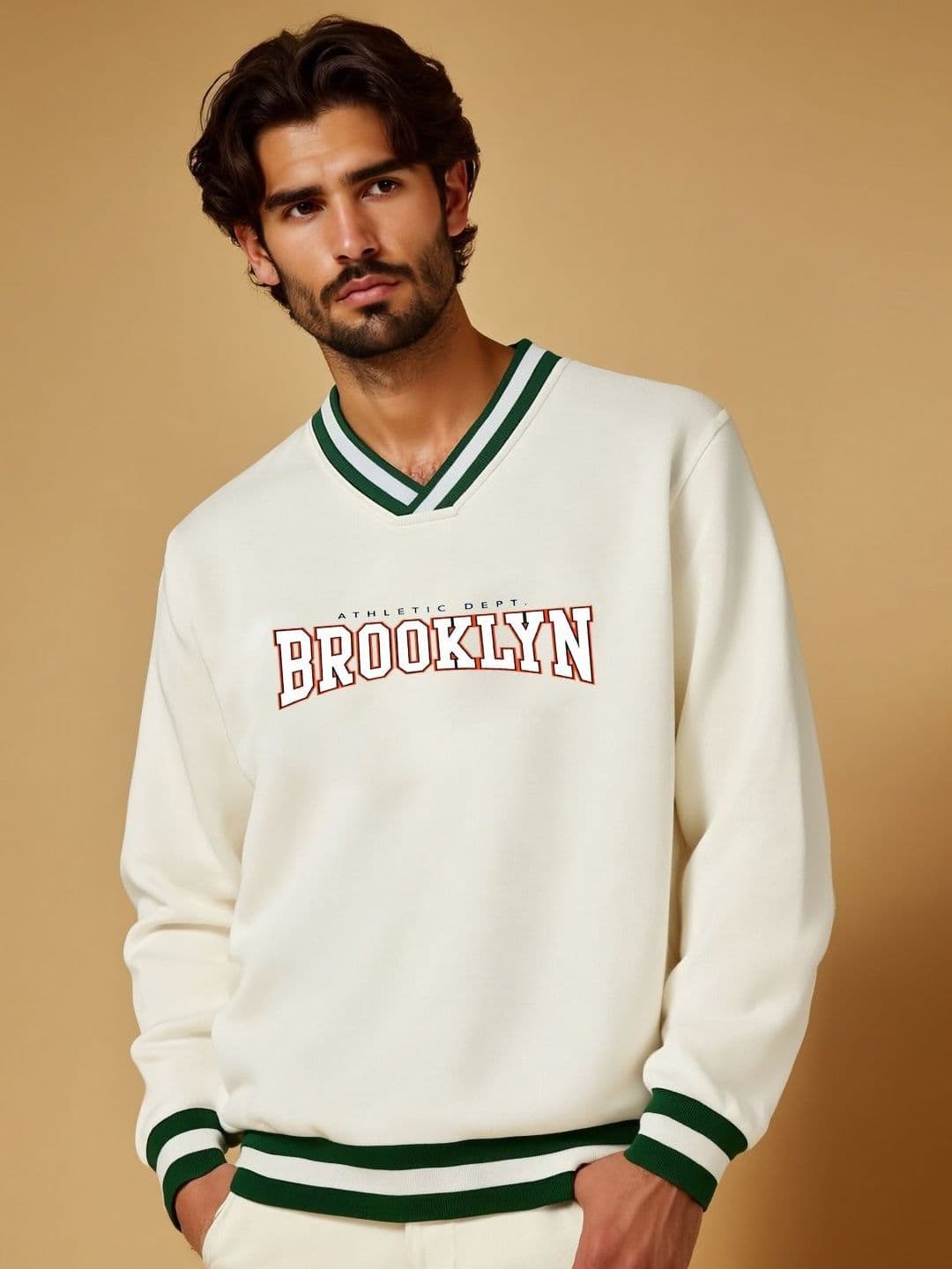 CLAFOUTIS Typography Printed V-Neck Long Sleeves T-shirt - view 1