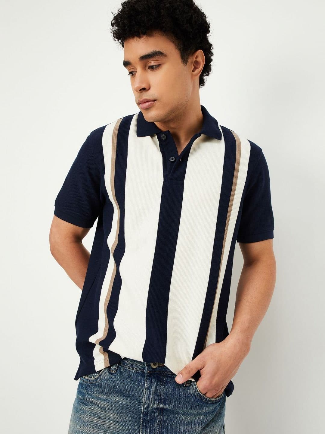 max Men Striped Polo Collar T-shirt - view 1