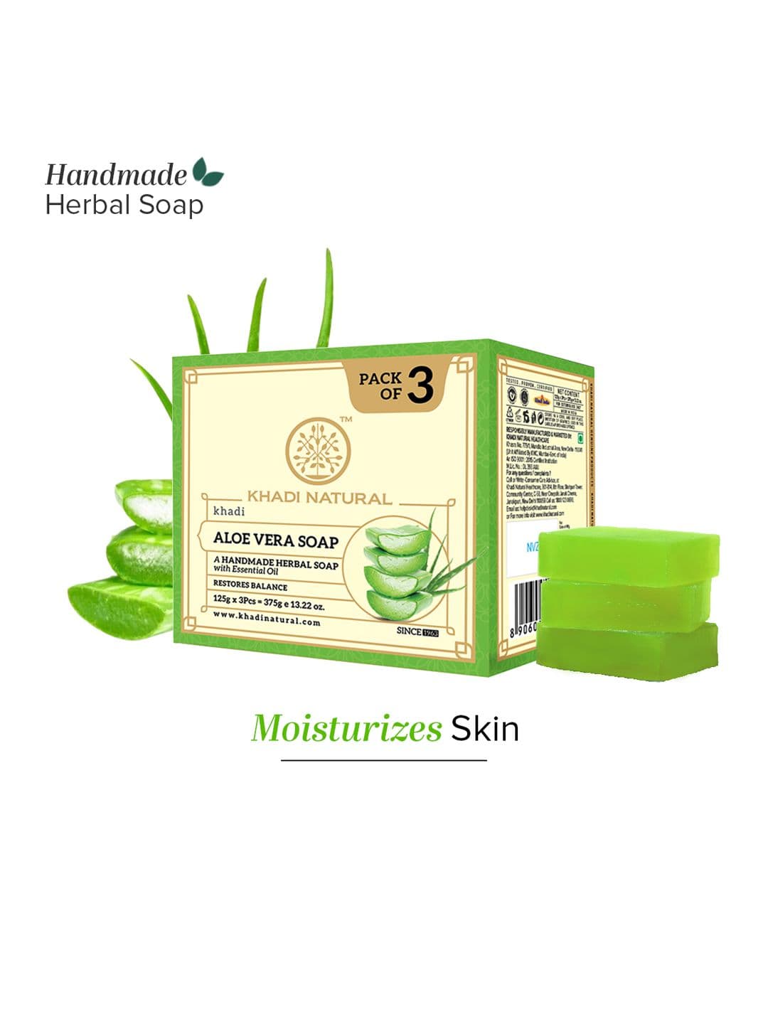 Khadi Natural Set of 3 Aloe Vera Soap For Soft Skin - 125 g each - view 1