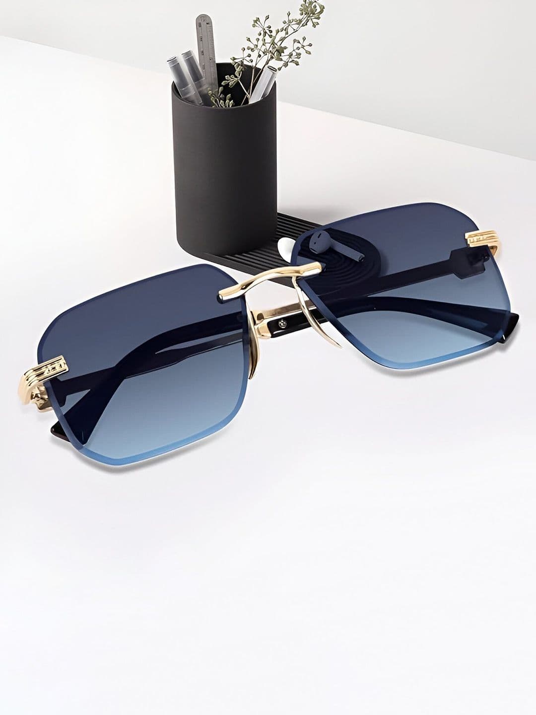 IFLASH Unisex UV Protected Square Rimless Sunglasses WH5580 RIMLESS BLUE - view 1