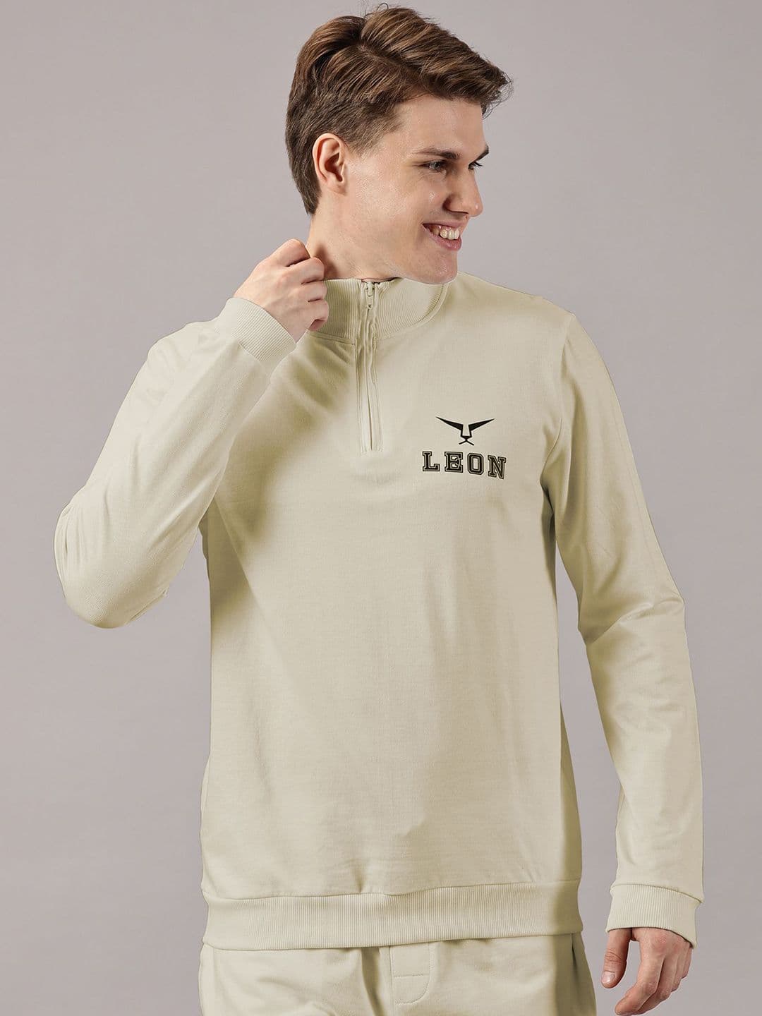 LEON Men Typography Printed High Neck Front Open Sweatshirt - view 1