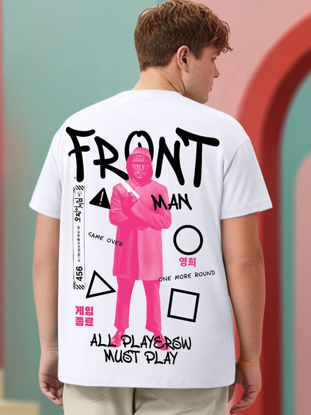 Bewakoof Plus Men Squid Game Graphic Printed Round Neck Cotton Oversized T-shirt - view 1