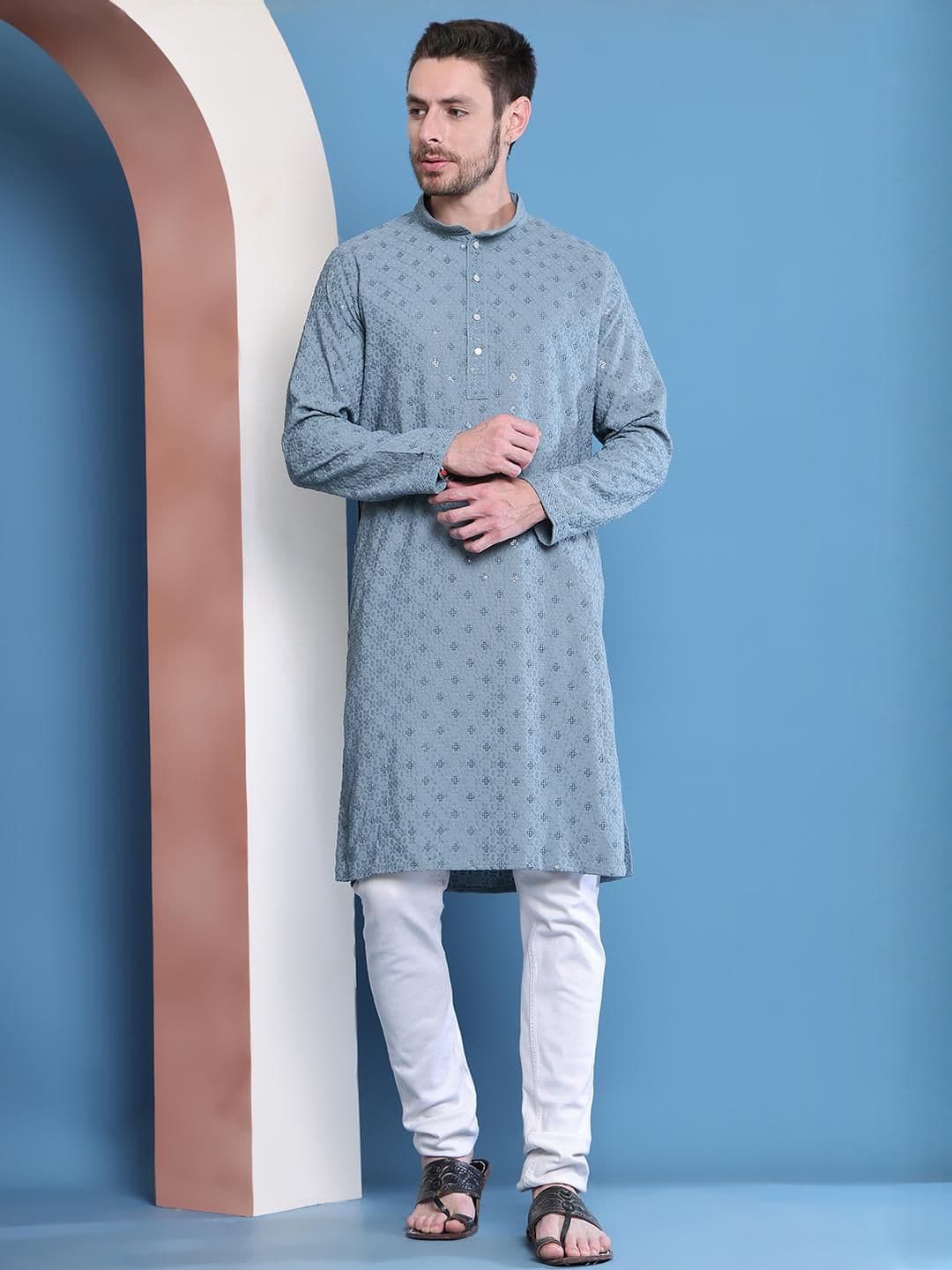 GRAGE Men Turquoise Blue Kurtas - view 1