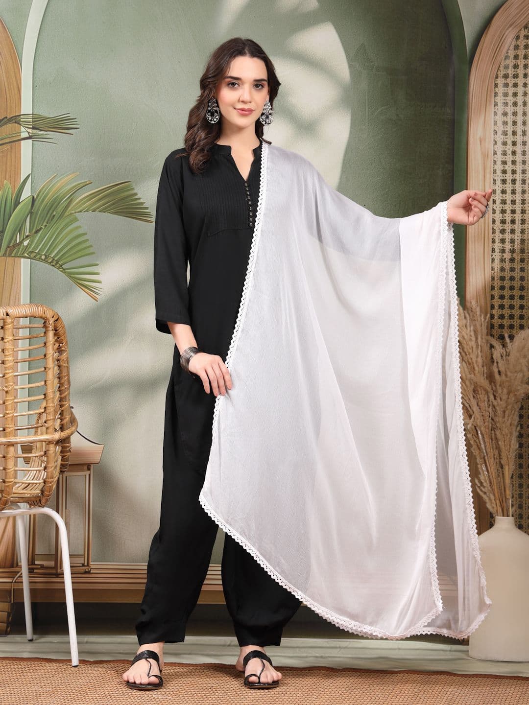 Clora Creation Lace Work Chiffon Dupatta - view 1