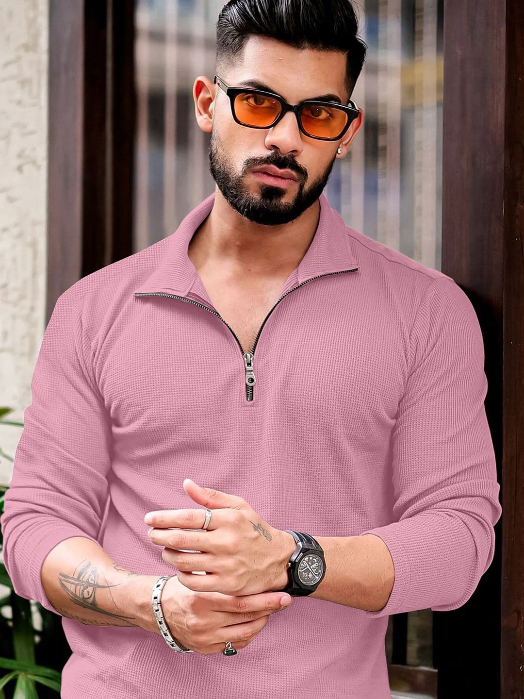 KAJARU Self Design Polo Collar Long Sleeves T-shirt - view 1