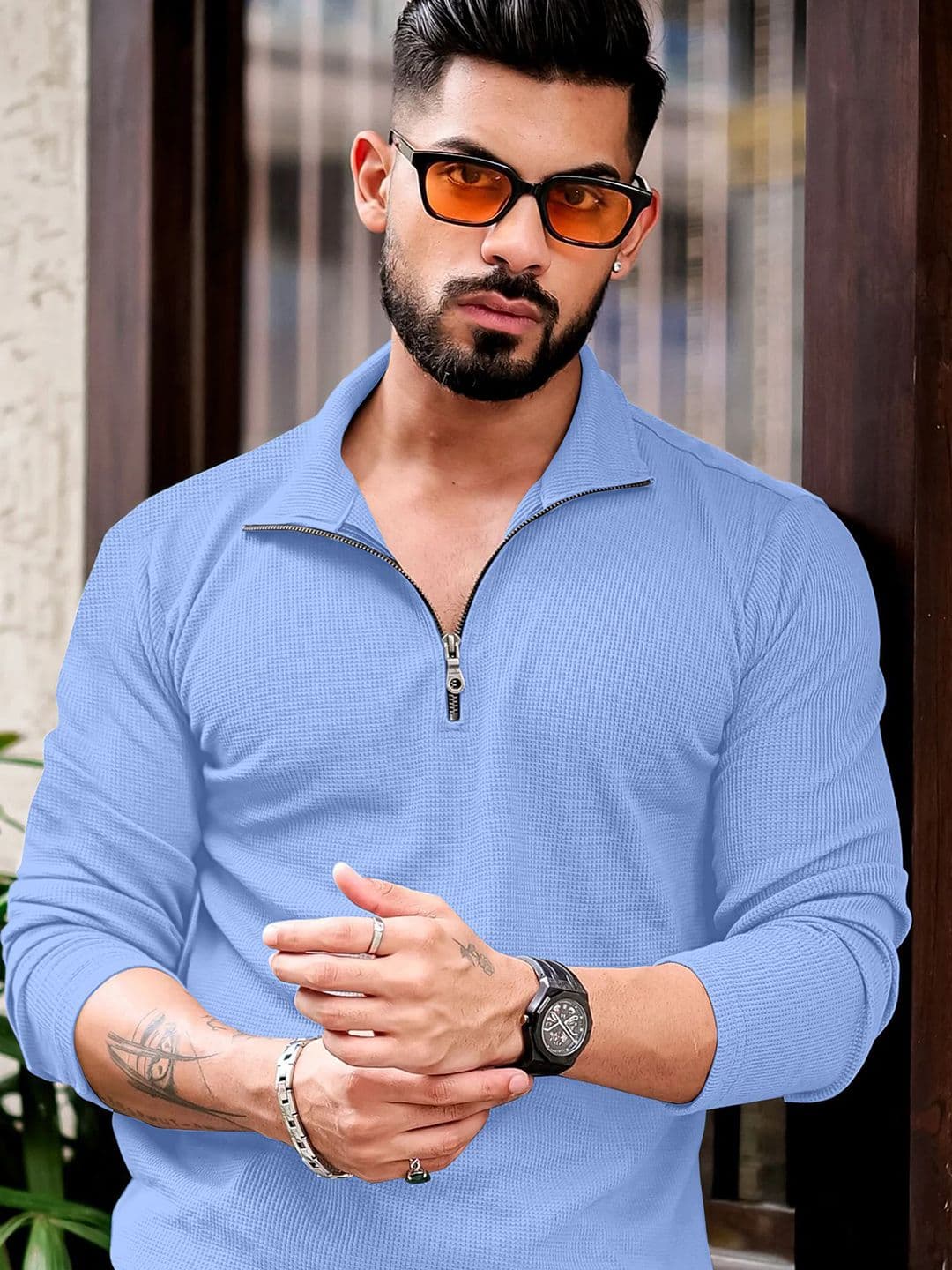 KAJARU Self Design Polo Collar Long Sleeves T-shirt - view 1