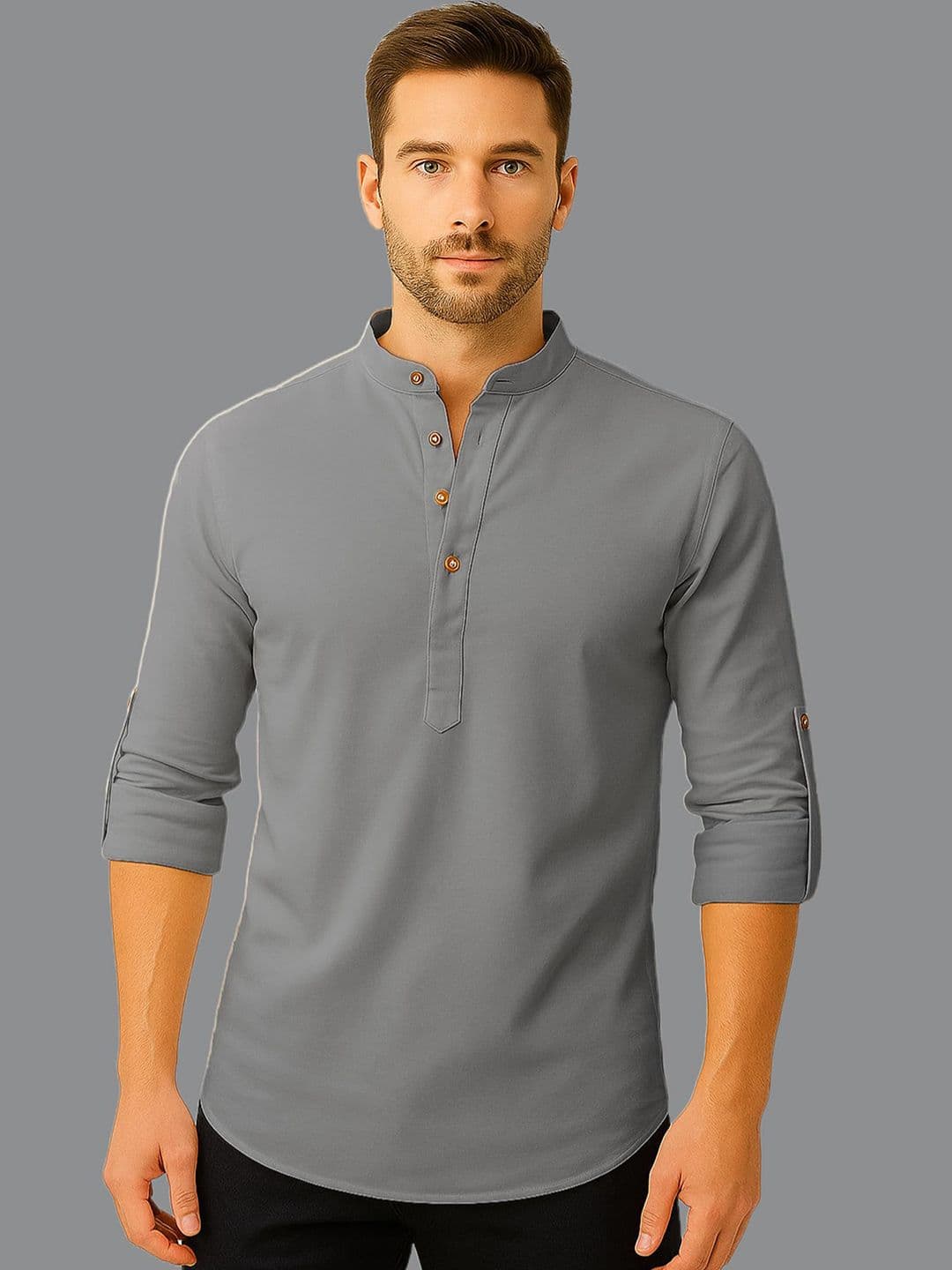 Vida Loca Cotton Band Collar Slim Fit Short Kurta - view 1
