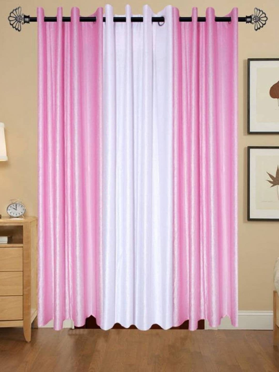 BELLA TRUE White And Pink 3 Pieces Regular Long Door Curtains - view 1