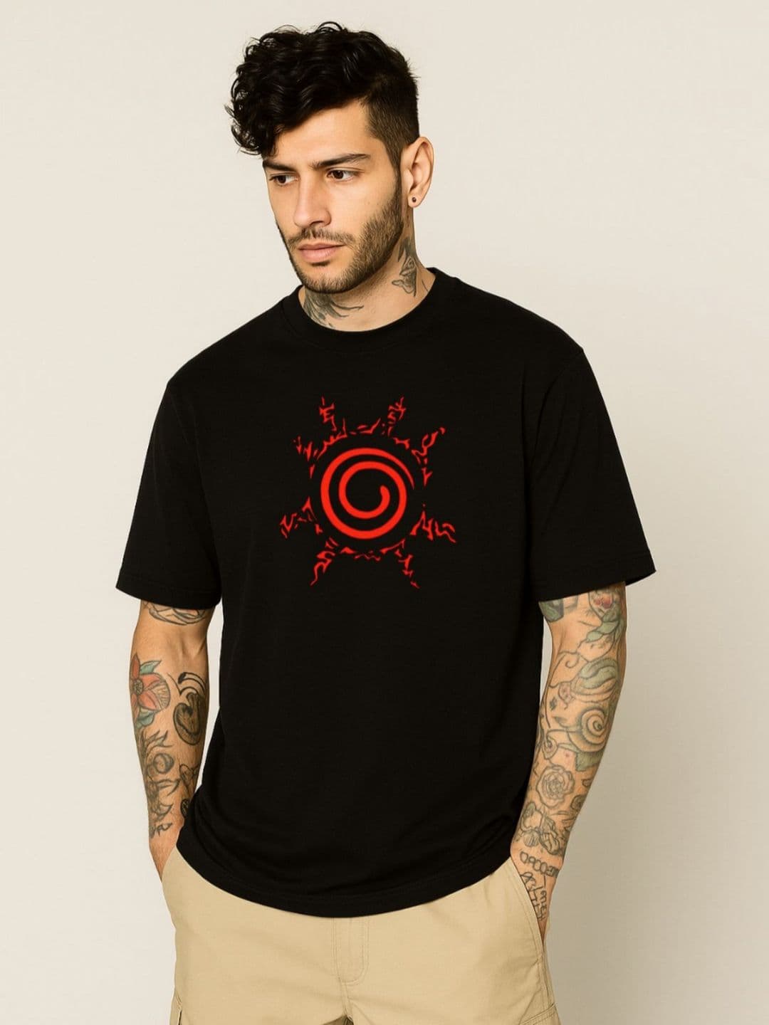 Be Crazy Graphic Printed Round Neck Drop-Shoulder Sleeves Oversized Cotton T-shirt - view 1