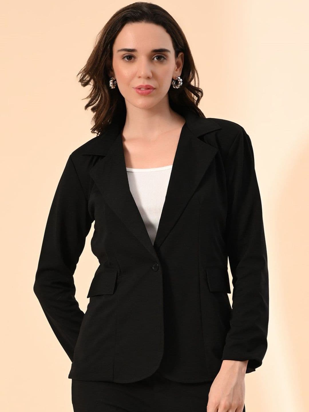 TJ FASHION Single-Breasted Notched Lapel Blazer With Ribbed Crop Camisole - view 1