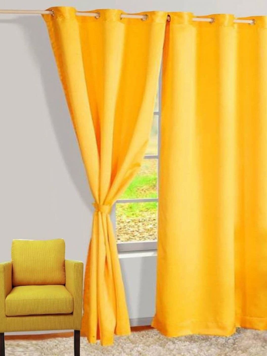 BELLA TRUE Yellow 2 Pieces Room Darkening Long Door Curtains - view 1