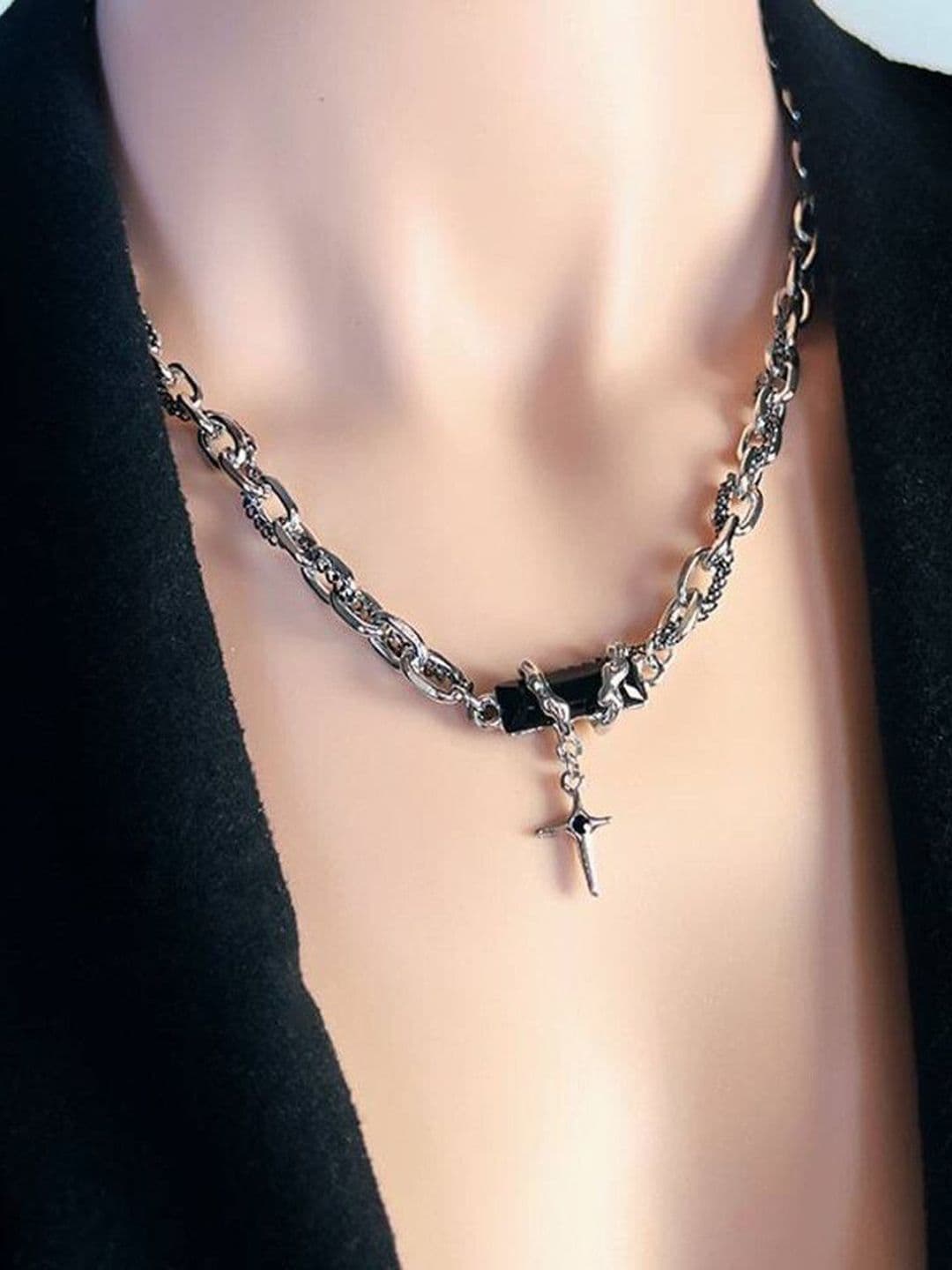 The Roadster Lifestyle Co. Men Rhodium-Plated Contemporary Stones Studded Pendant - view 1