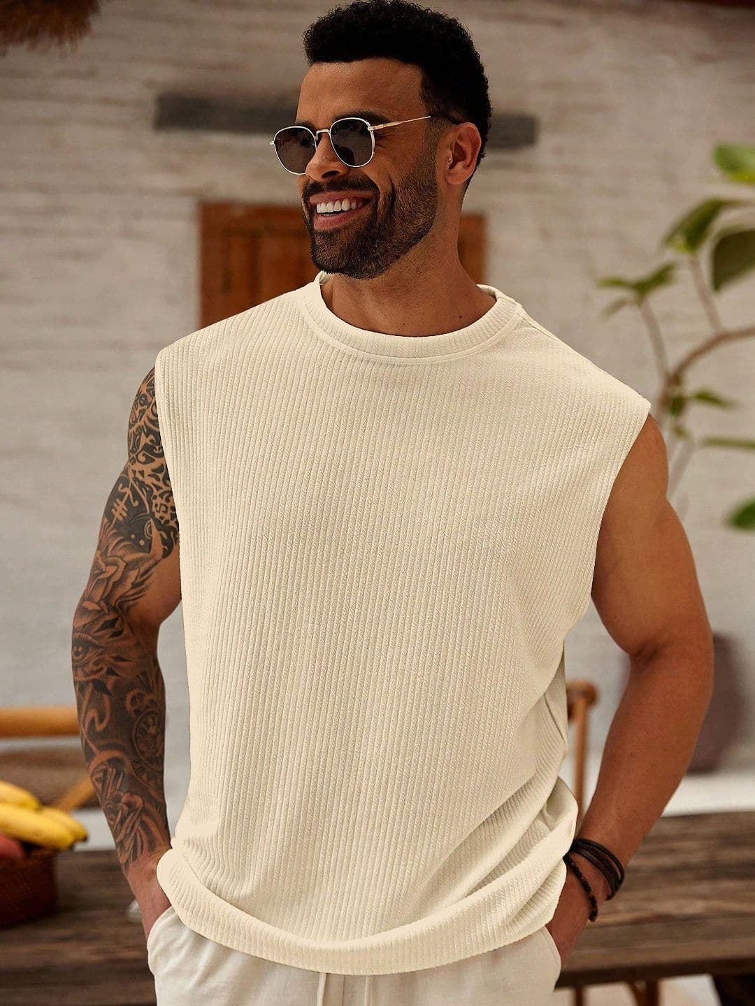 KAJARU Men Ribbed Sleeveless Cut Outs T-shirt - view 1