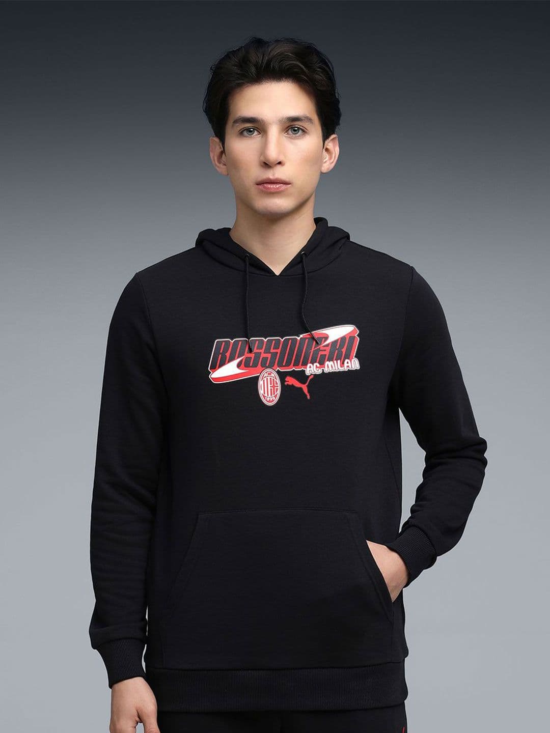 Puma ACM Football Culture Men Regular Fit Graphic Printed Ribbed Pullover Cotton Hoodie - view 1