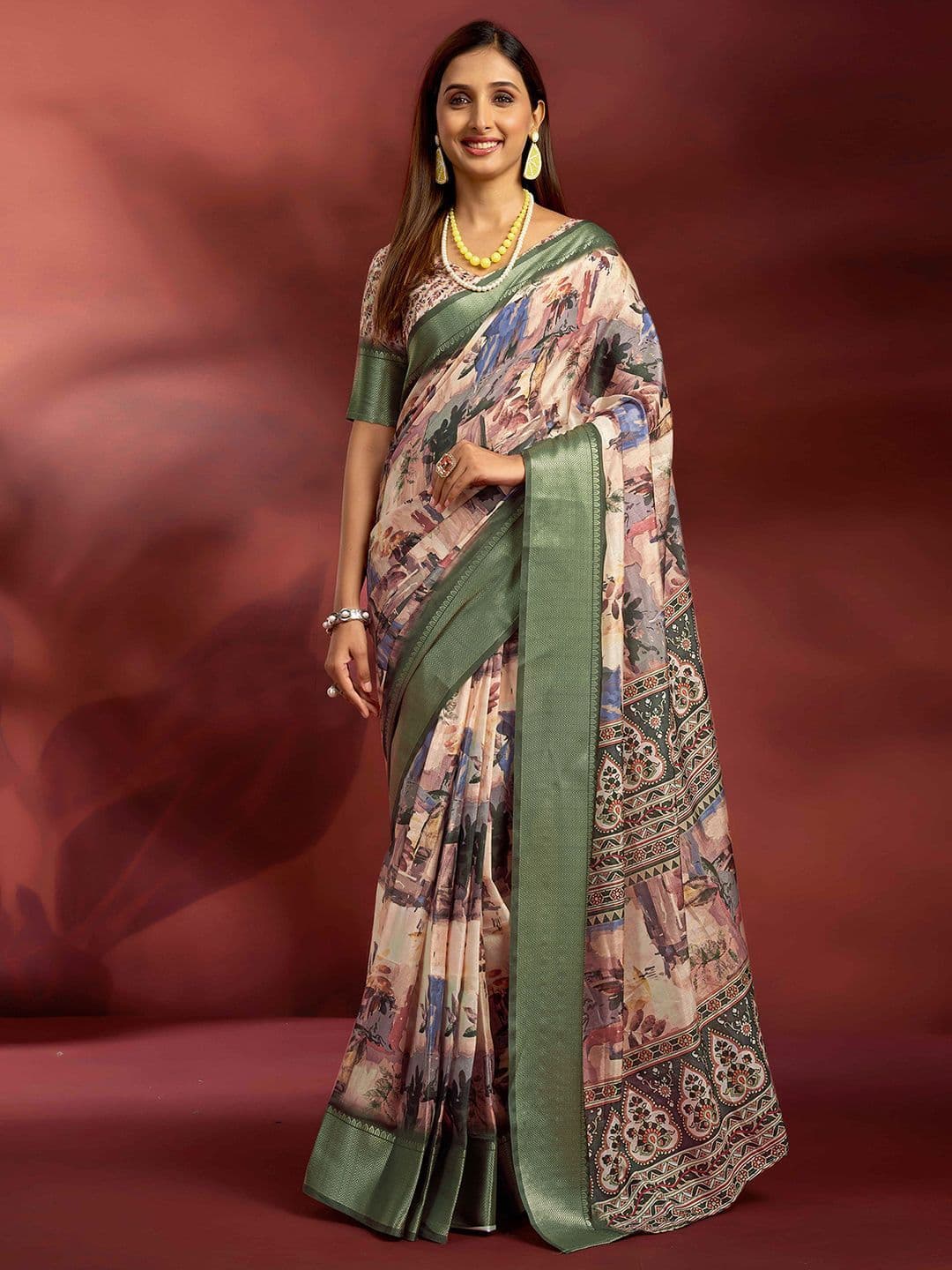 Mitera Woven Design Floral Print Zari Ready to Wear Saree - view 1