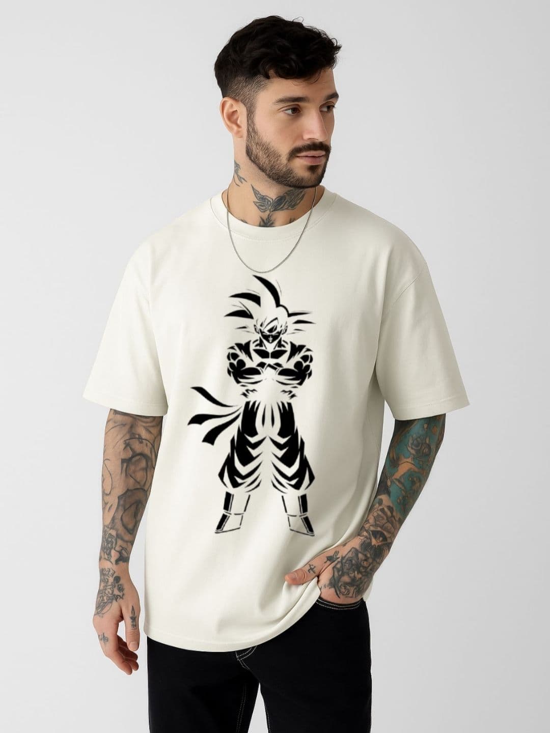 Be Crazy Men Cotton Goku Anime Printed Oversized T-shirt - view 1