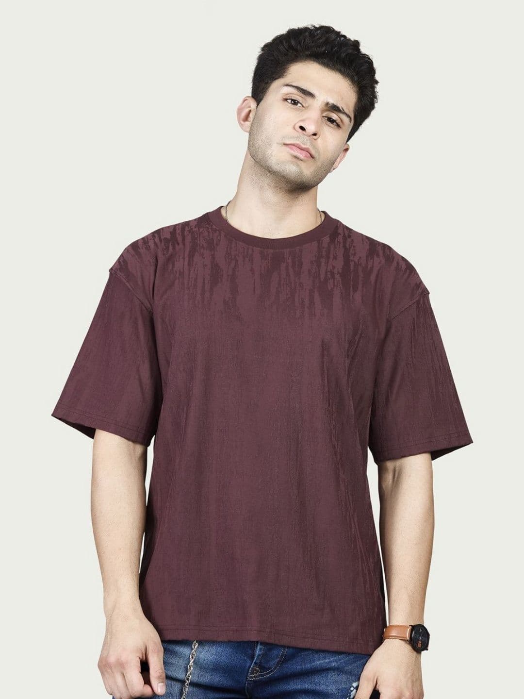 BE POSITIVE Men Maroon Abstract Self Design T-shirt - view 1