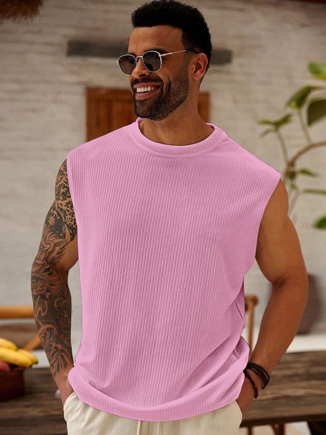 KAJARU Men Ribbed Sleeveless Regular Fit T-shirt - view 1