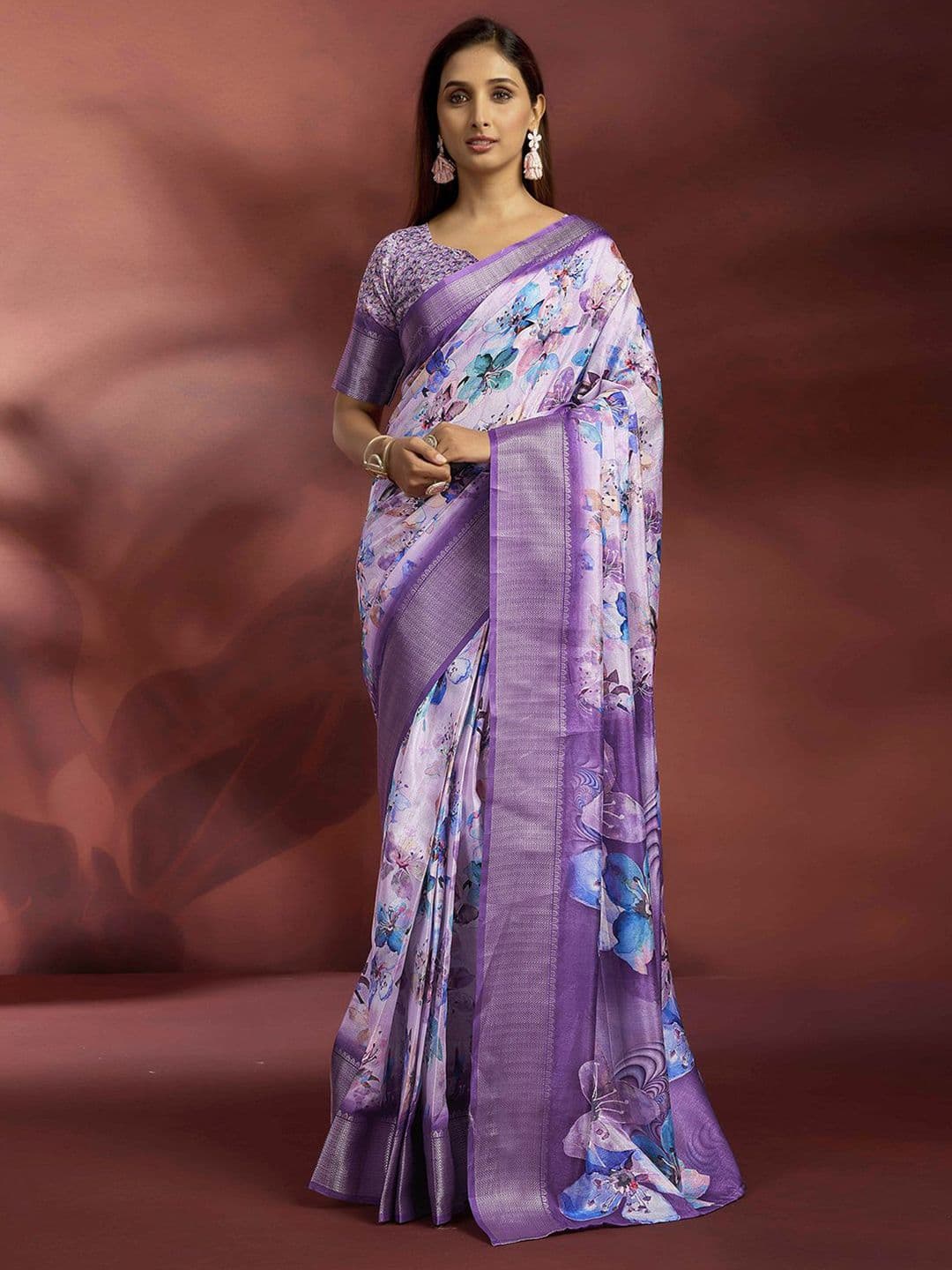 Mitera Floral Printed Woven Design Zari Ready to Wear Saree - view 1