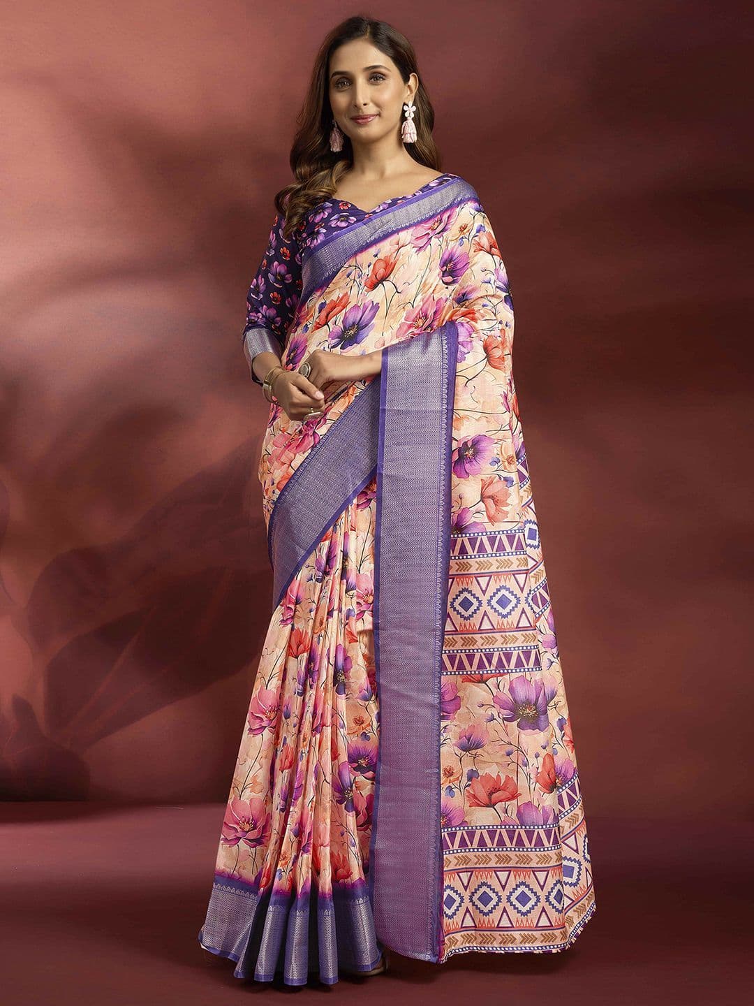 Mitera Floral Printed Zari Ready to Wear Saree - view 1