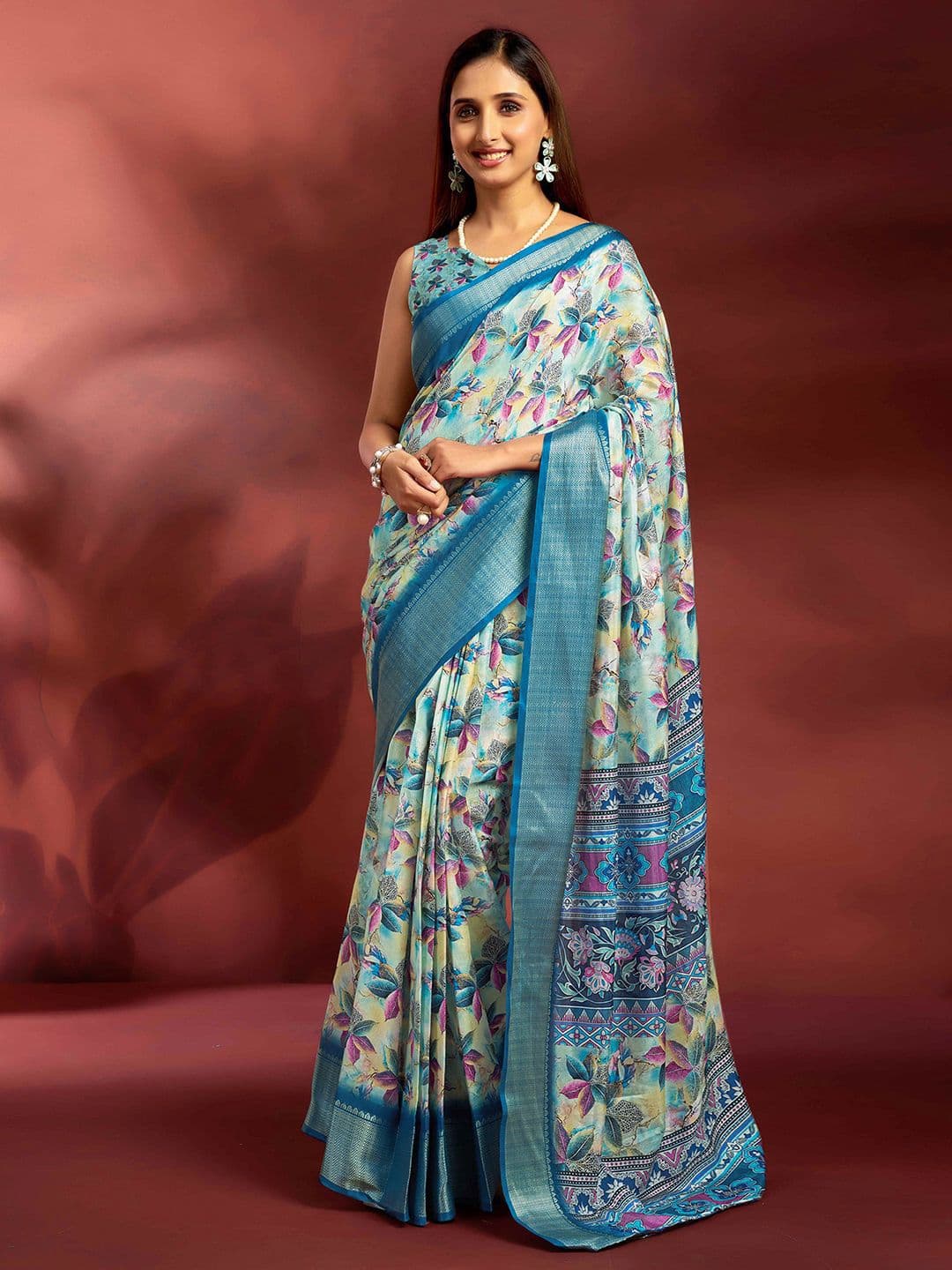 Mitera Floral Printed Zari Ready to Wear Saree - view 1