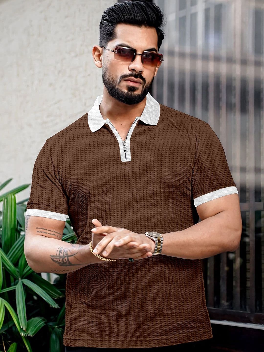 KAJARU Men Self Design Polo Collar Waffle Knit Polo T-Shirt - view 1