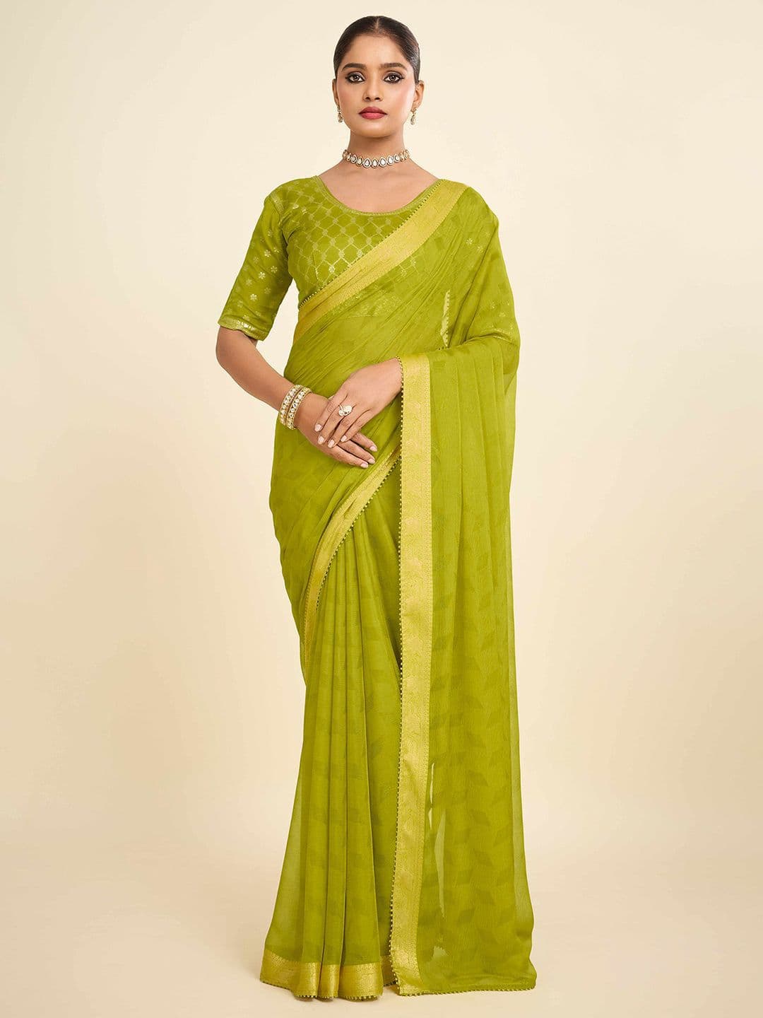 all about you Pure Chiffon Saree with Zari Border - view 1