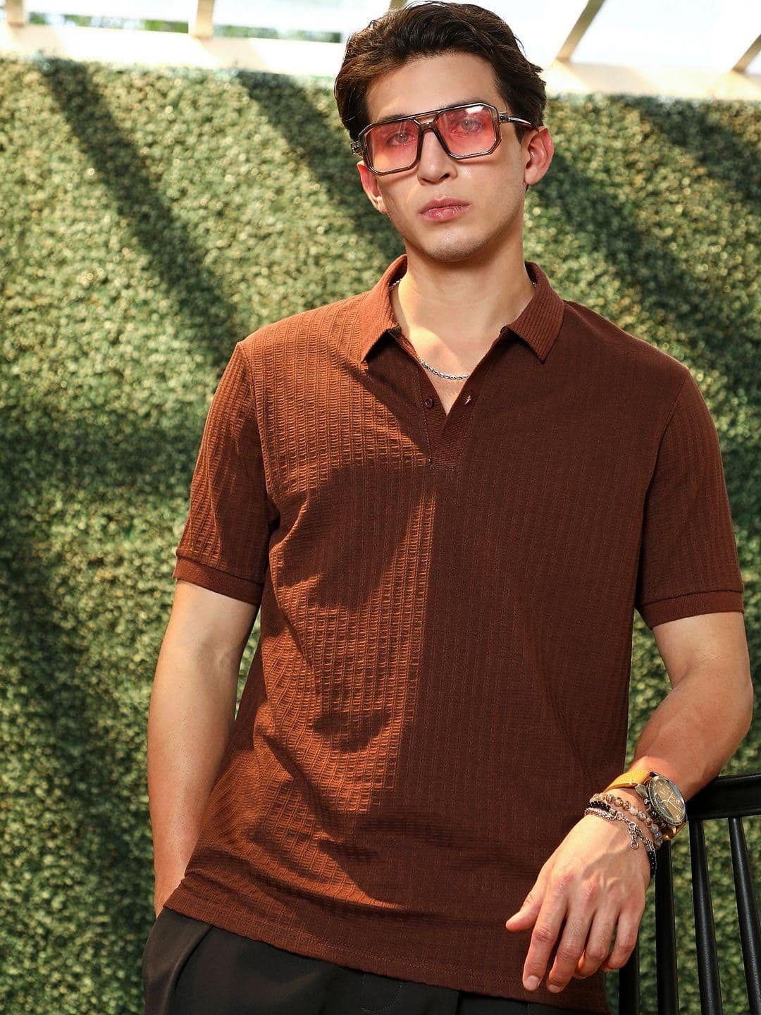 CAHOOT Men Self Design Polo Collar Cotton T-shirt - view 1