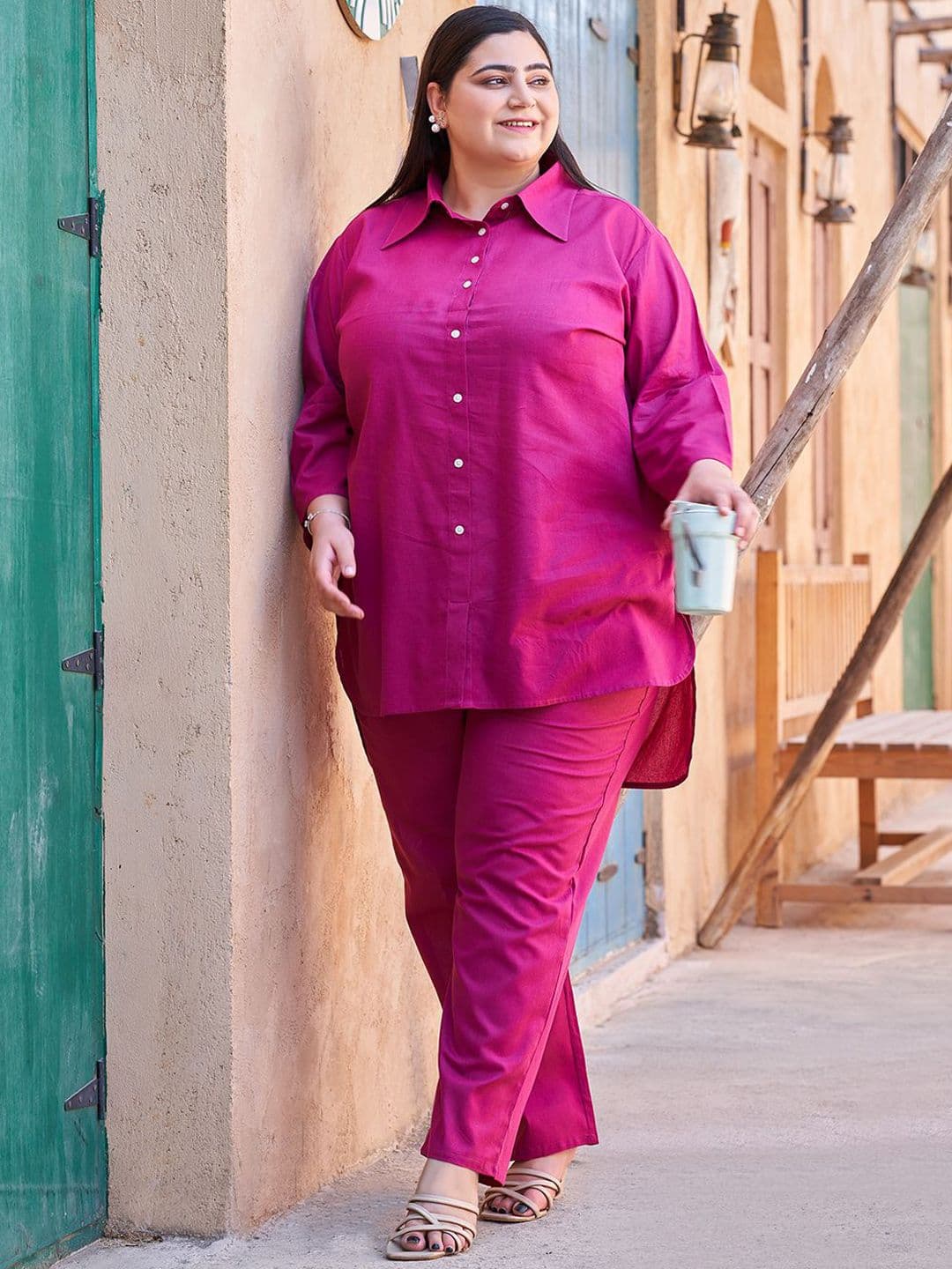 TITTLI Women Plus Size Collared Three-Quarter Sleeves Tunic Shirt With Trouser Co-Ord Set - view 1