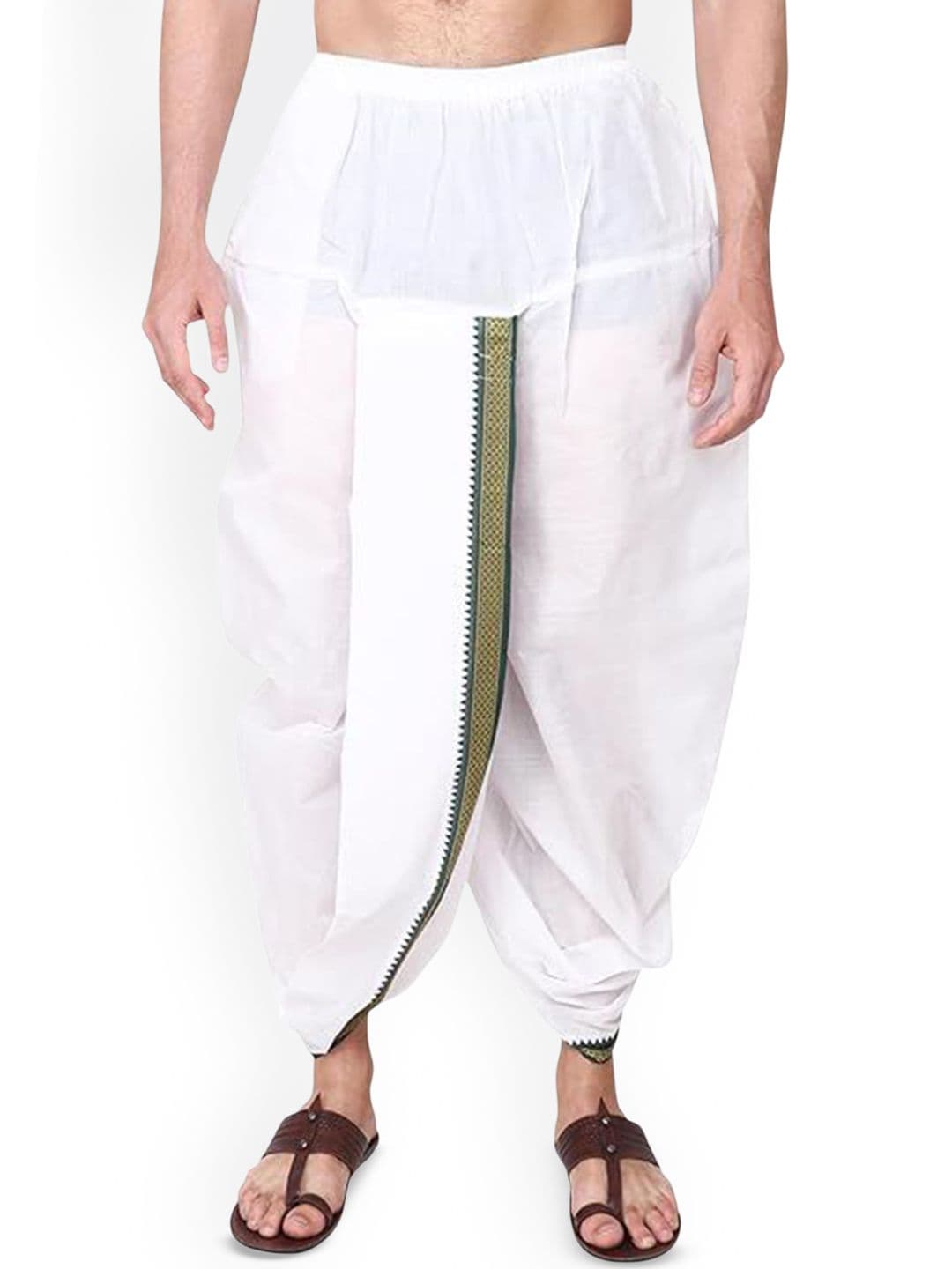 RAMESHWARAM FABRICS Men White Solid Cotton Dhotis pants - view 1
