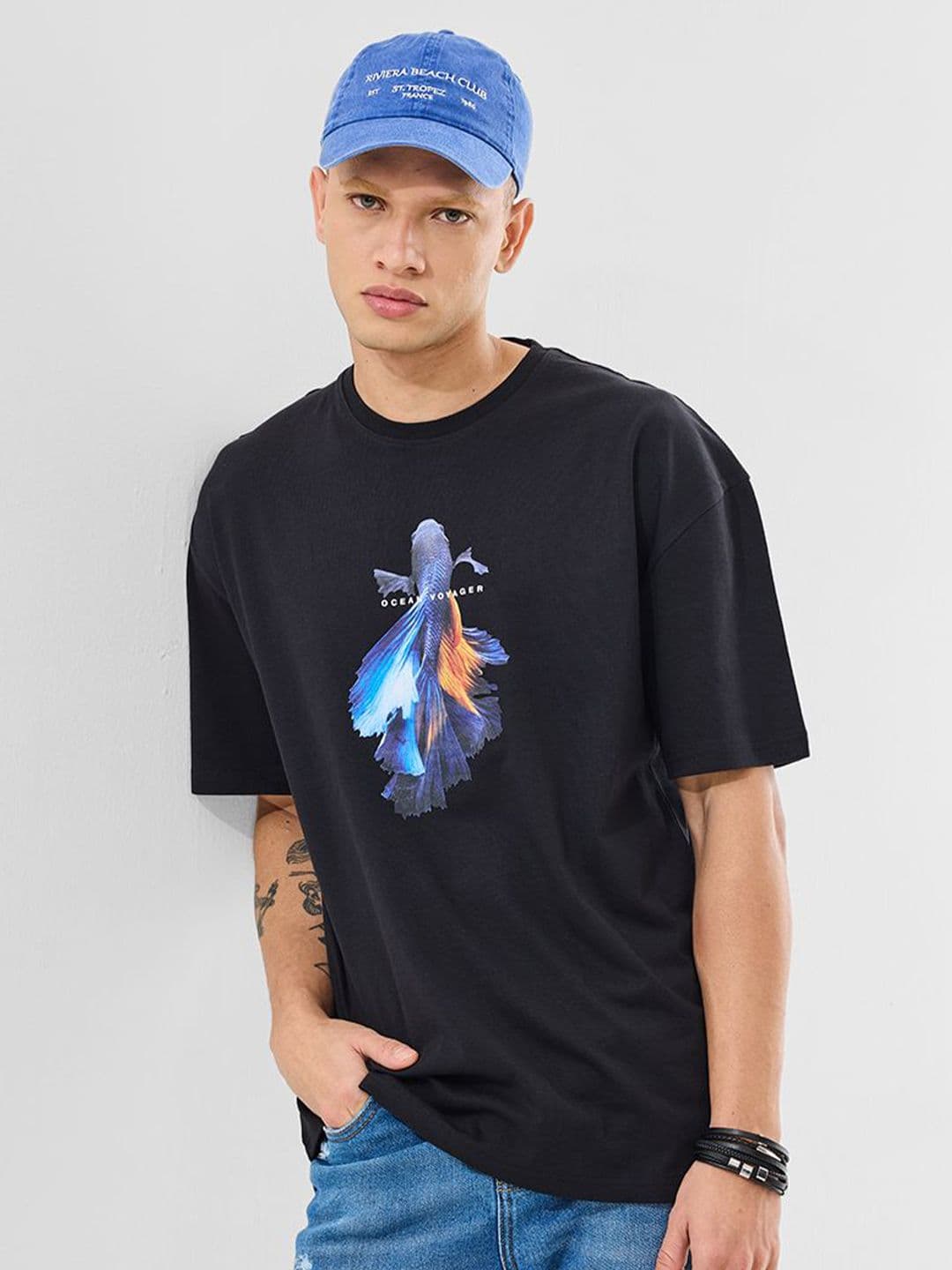 Snitch Men Graphic Printed Round Neck Cotton Oversized T-shirt - view 1